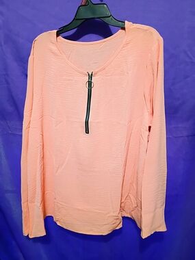 Women’s Peach Long Sleeve Zip-Neck Top